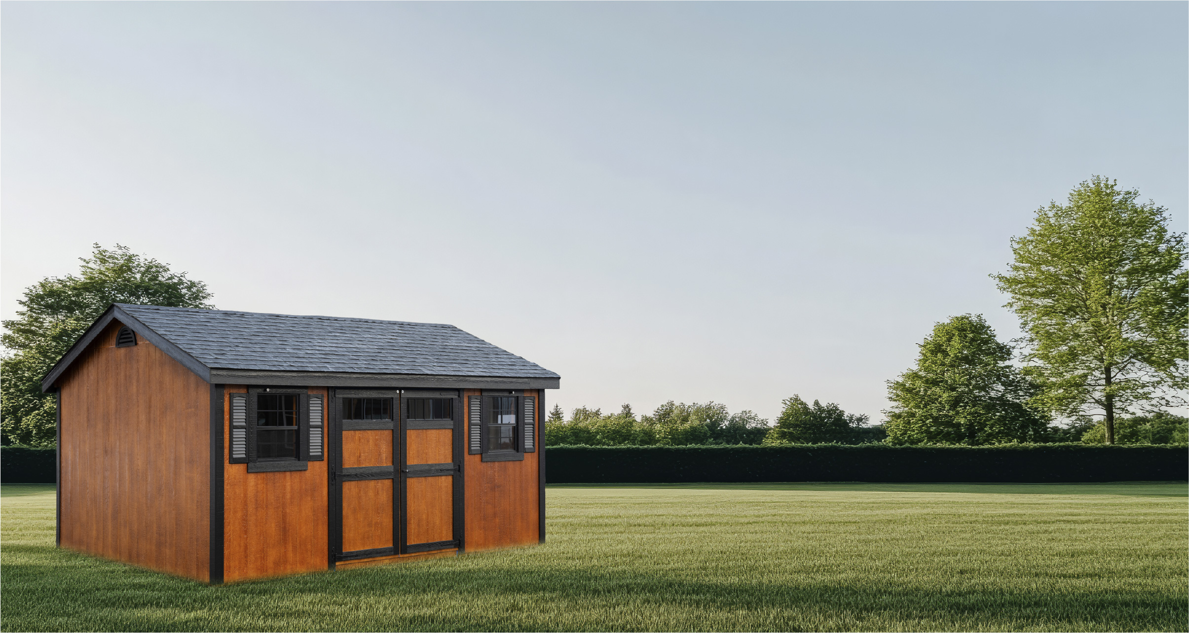 A brown Mast Mini Barn Cottage Workshop shed in delux package with LP Smartside and architectural shingles