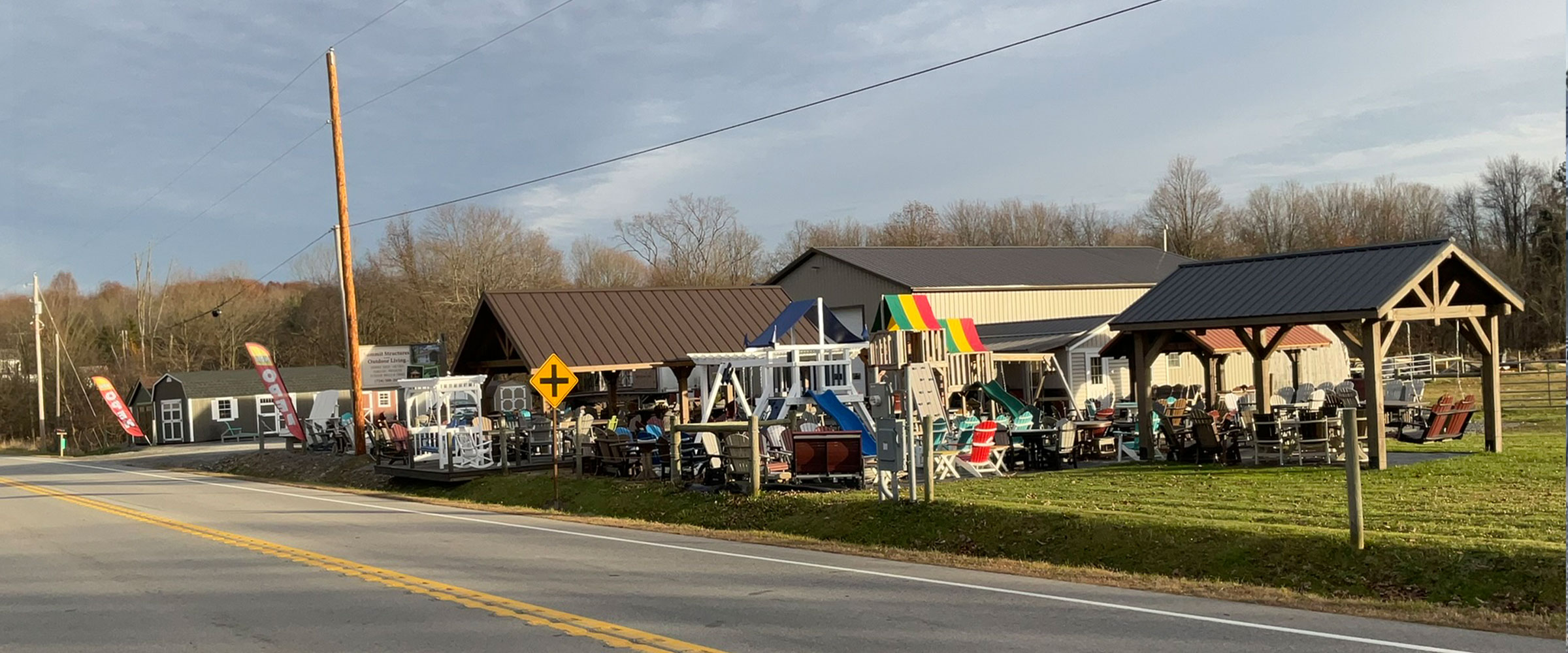Greenville Mast Mini-Barn lot at Summit Structures &  Outdoor Living viewd from Rte 3588
