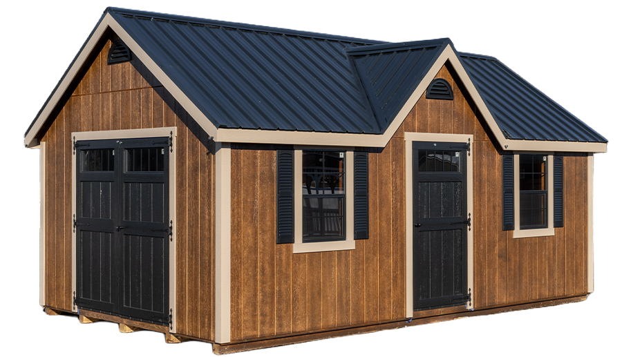 Chalet shown in urethane chestnut brown and Tuscan Clay trim